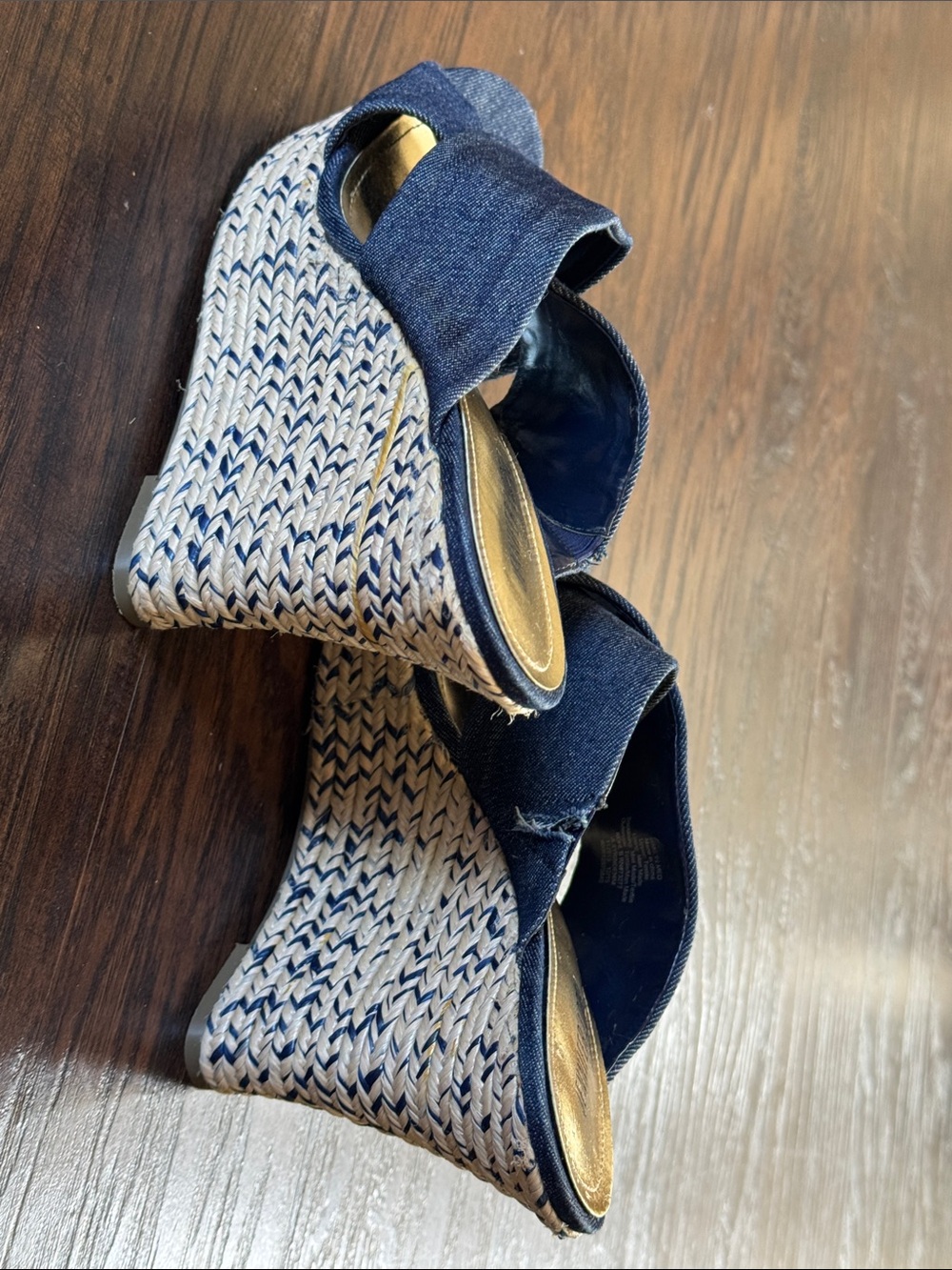 Jennifer Lopez Navy Denim Crisscross Espadrille Wedge Mules - Picture 4 of 10